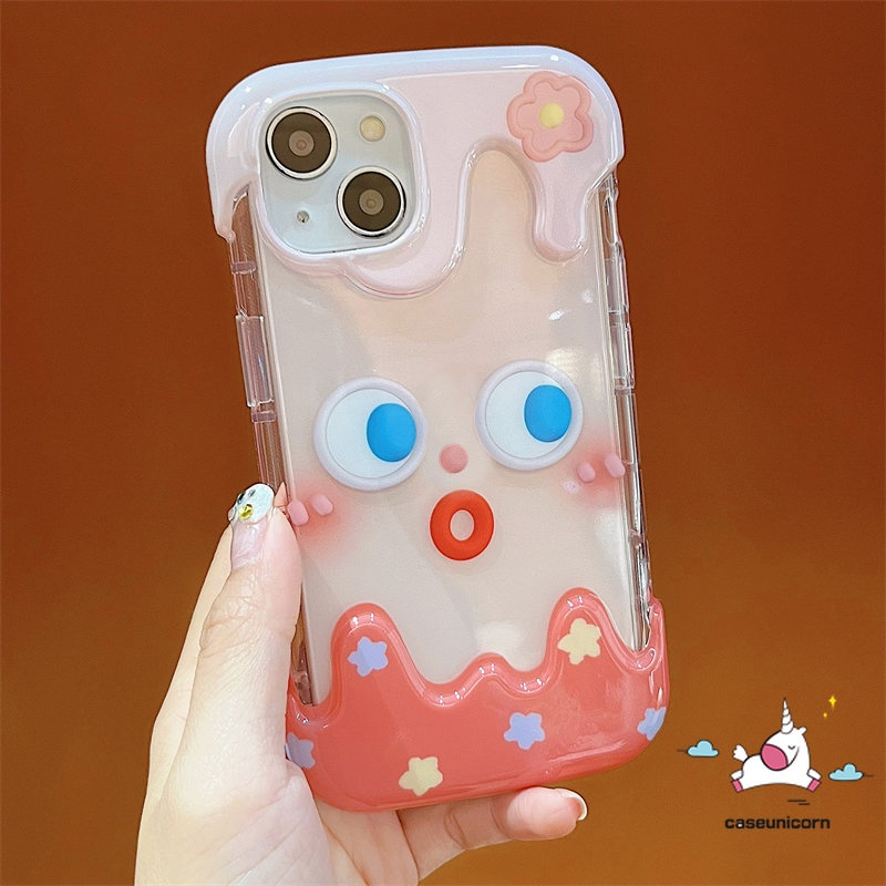IPHONE Kartun Kreatif 3D Permen Es Krim Ponsel Case Kompatibel Untuk Iphone11 14 13 12 Pro Max7 8 Plus XR X XS Max 7Plus 8Plus Ekspresi Lucu Imut Shockproof Lembut Pasangan Cover