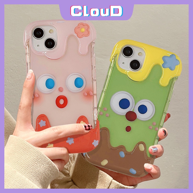 IPHONE Case Bening Ekspresi Lucu Kartun Lucu Kompatibel Untuk Iphone11 14 12 13 Pro Max 7Plus 8Plus XR X XS Max7 8 Plus SE 2020 INS Korea 3D Es Krim Silikon Lembut Pasangan Penutup Belakang