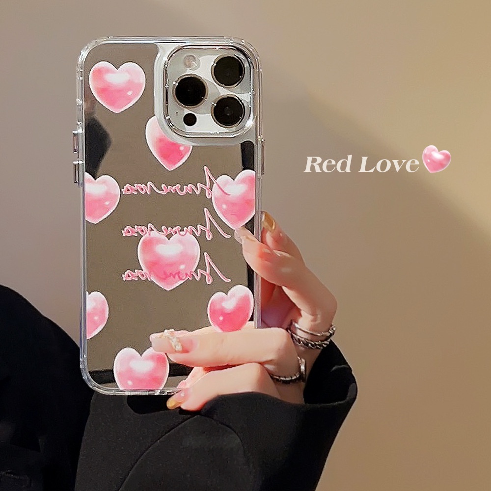 IPHONE Love YOU Red Heart Electroplated Camera Frame Phone Mirror Case Cover Untuk Iphone11 12 13 14 PRO MAX