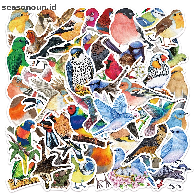 Seasonoun 50 Pcs Cat Air Burung Stiker Koper Hias Notebook Stiker DIY Dekorasi Kartun Lucu Stiker Dekorasi Rumah.
