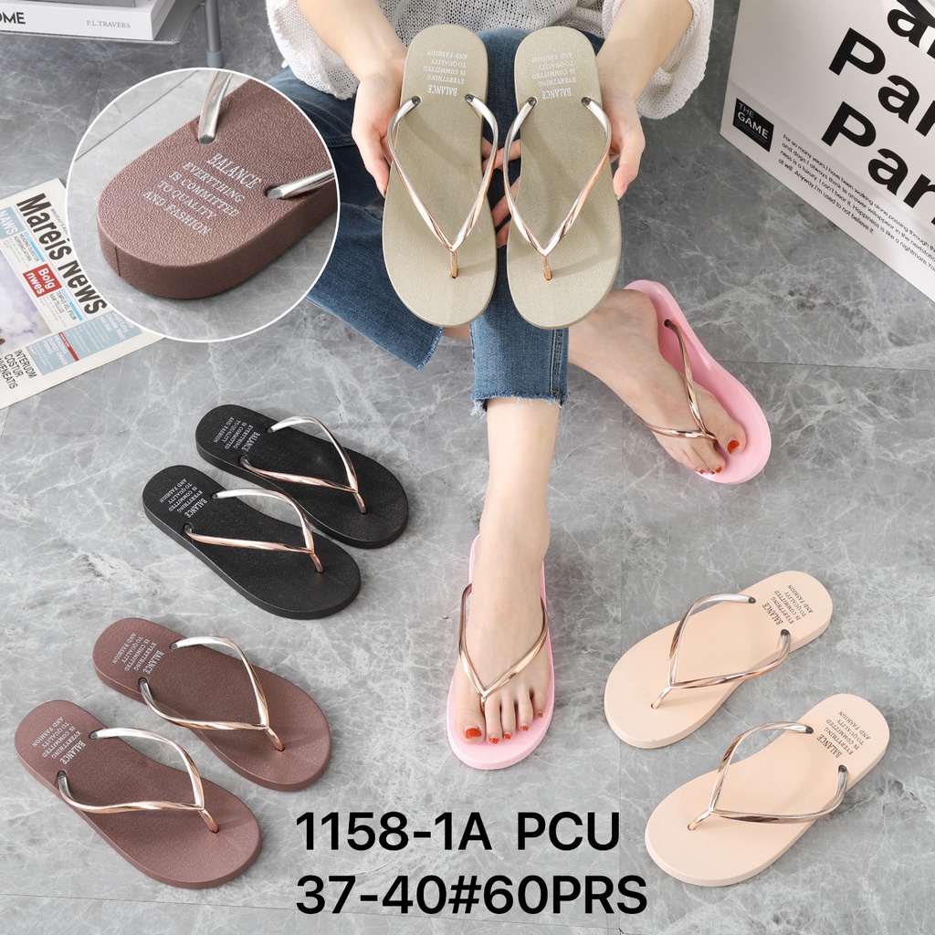 Sandal Jepit Wanita Karet Jelly Import Teplek Tali List GOLD BALANCE 1158-1A