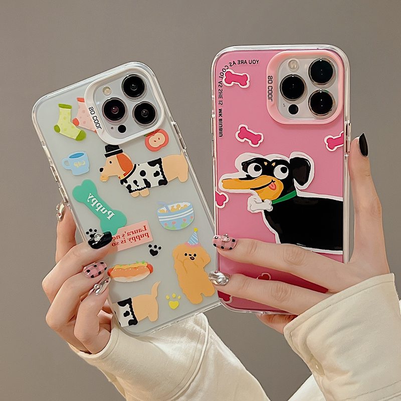 Cute Dachshund Skin Feel Soft Case HP iP iPhone 12 13 14 Pro Max 11 Black FTD Casing Apple