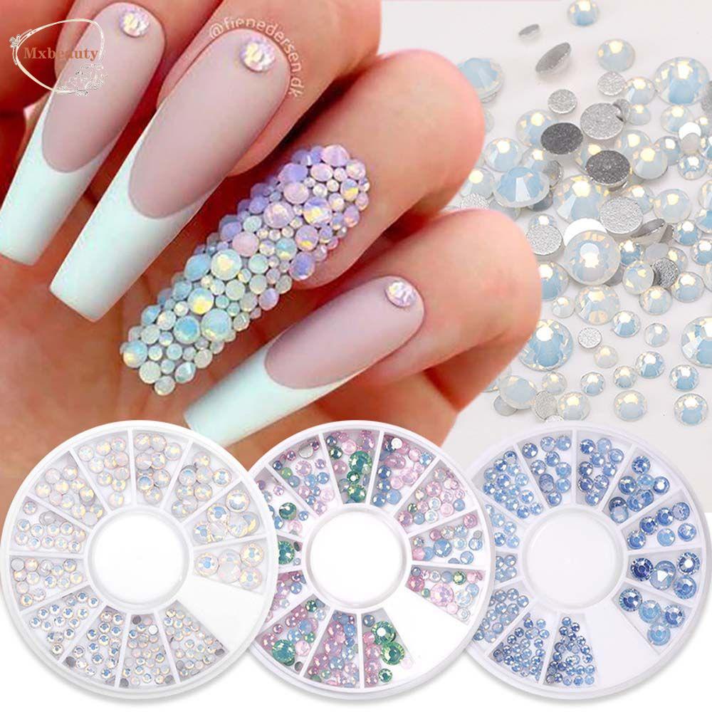 Mxbeauty Dekorasi Nail Art 3D Tips Kuku Halus Manikur Aksesoris Warna Campur Shiny Nail Jewelry Nail Rhinestones