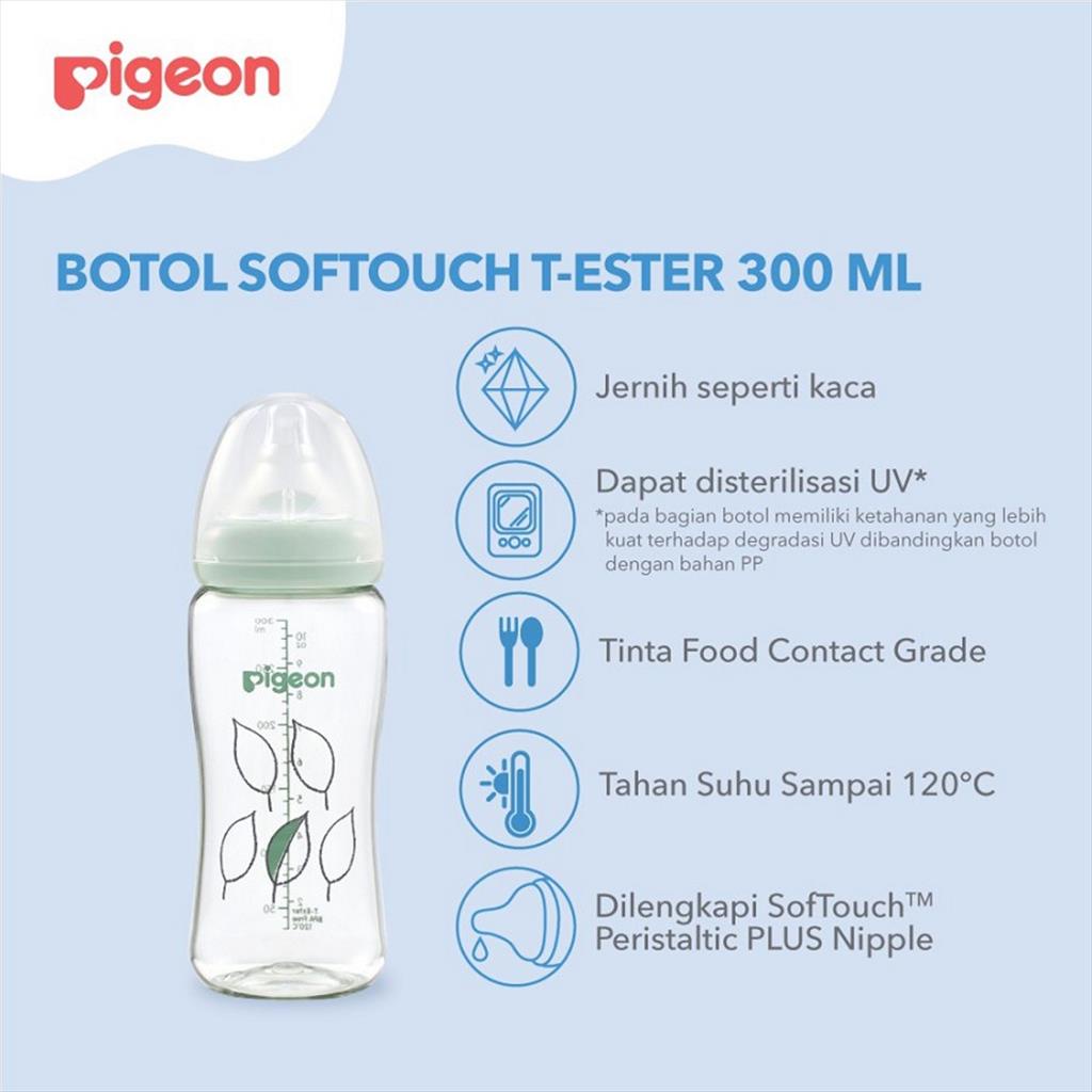 PIGEON T-Ester Wide Neck 300ml Bottle Peristaltic Light Green Cap