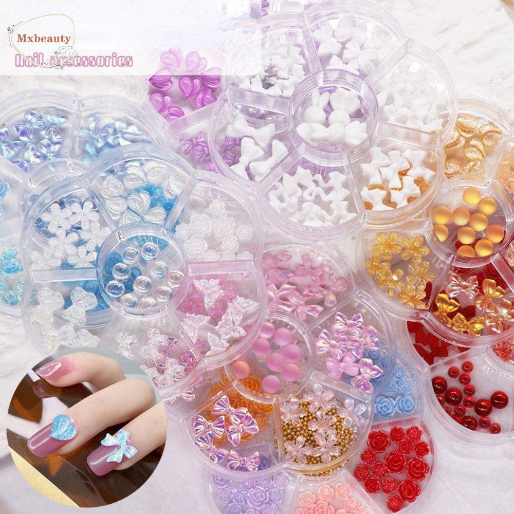 Mxbeauty Hiasan Nail Art Beruang Gaya Korea DIY Bahan Bunga Ikatan Simpul Peach 3D Nail charms