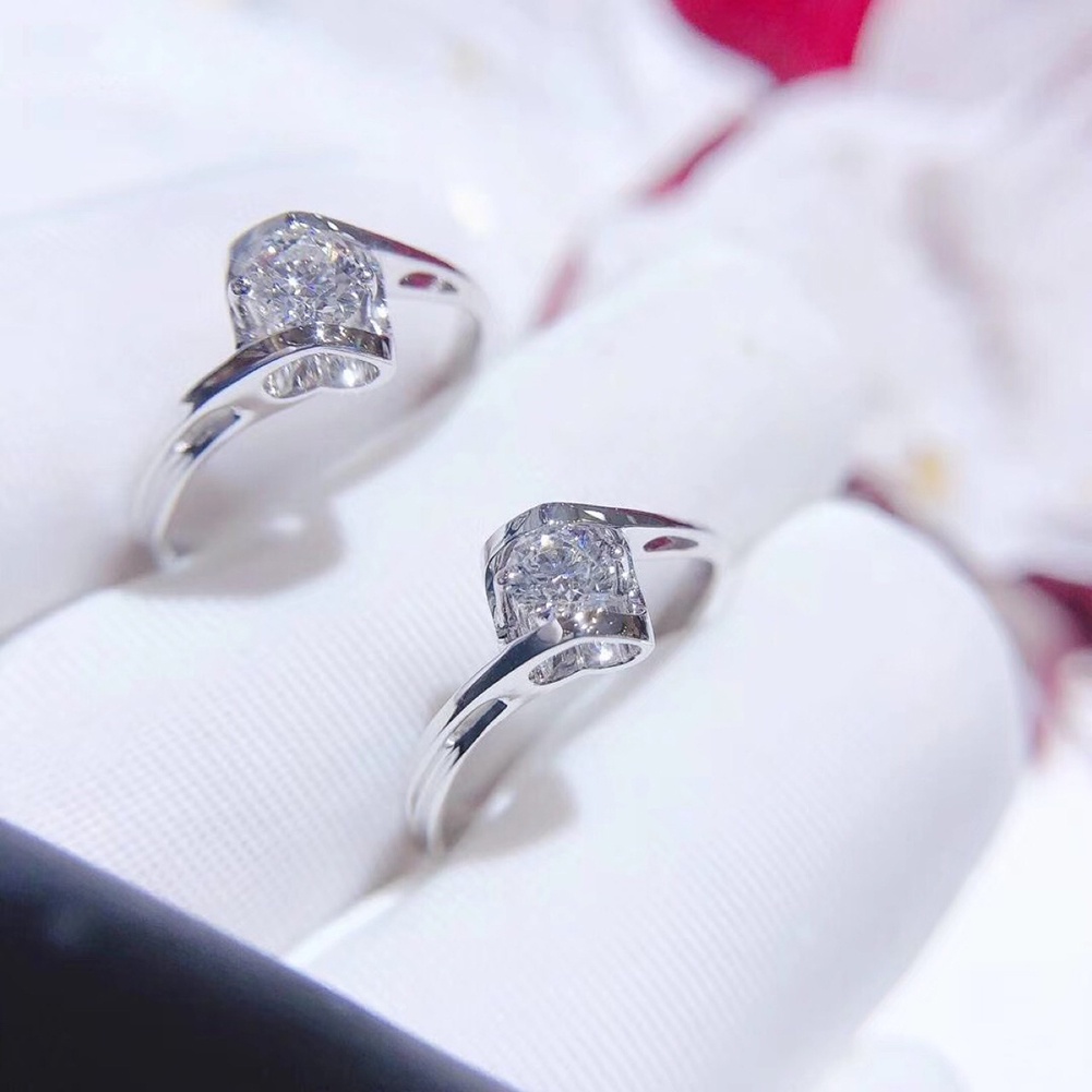 Wedding Band Cincin Tunangan Cubic Zircon Kristal Satu Karat 1PC Gaya Korea Adjustable Finger Ring Untuk Pesta Pernikahan