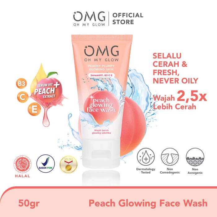 OMG Oh My Glow Peach Glowing Face Wash 50 gr - Sabun Pembersih Wajah