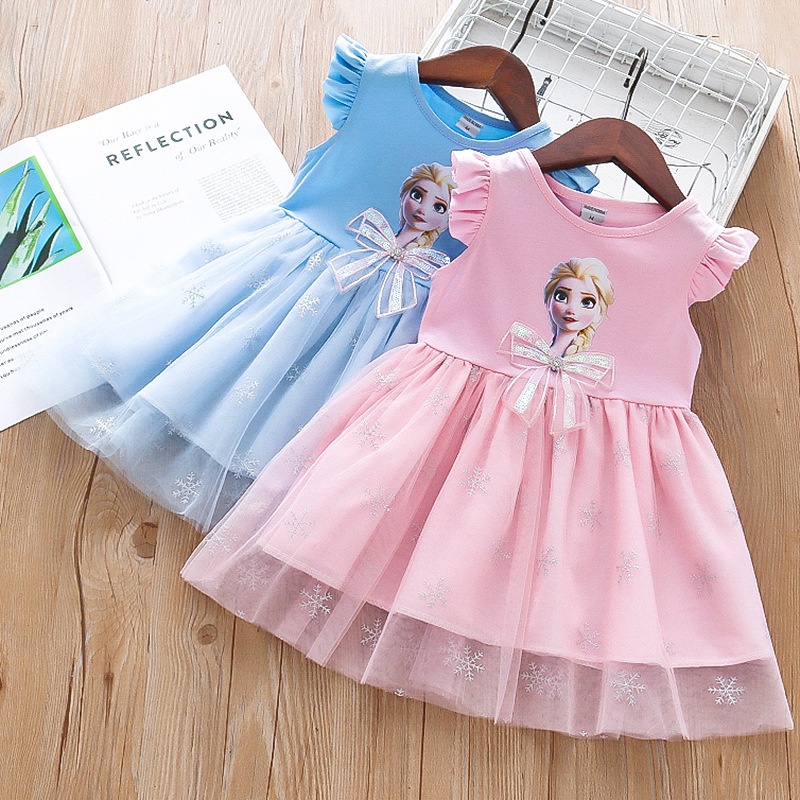 1-7tahun Gaun putri Elsa gadis baru/baju bayi perempuan mesh/Dress anak perempuan/dress pesta bayi/baju anak perempuan pakaian bayi perempuan import/kado anak ulang tahun Elsa Frozen