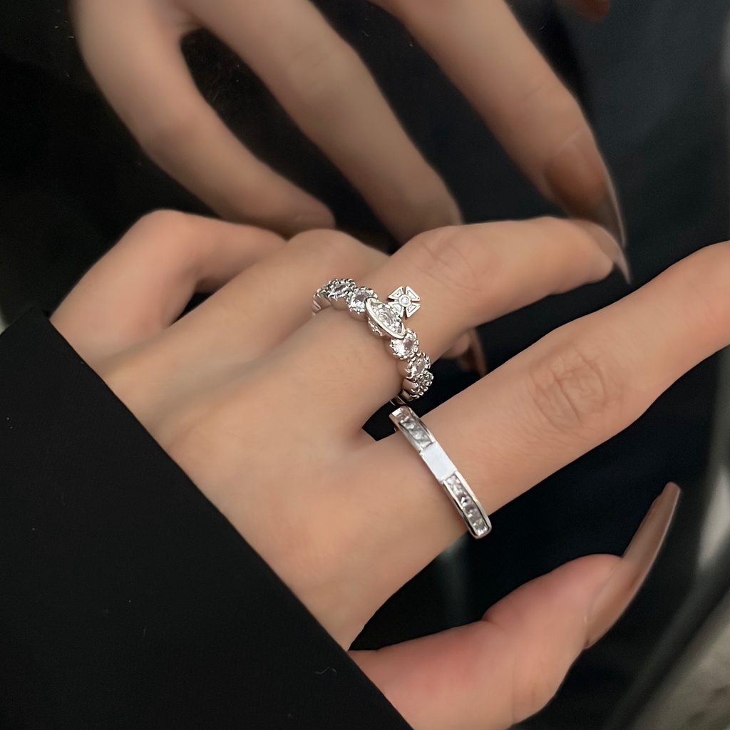 Double Layer Detachable Flash Diamond Ring Aksesoris Cahaya Mewah Fashion