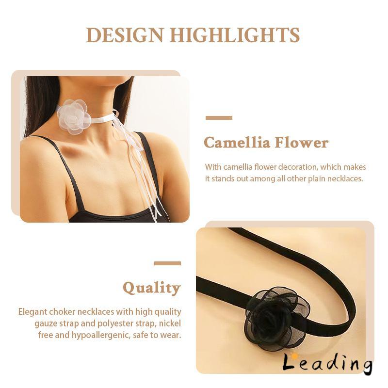 Waktu Seksi Choker Kerah Perhiasan Retro-Hitam Renda Camellia Kalung Pesta Makan Malam Neck-Band Wanita Fashion Adjustable Neckl-Le