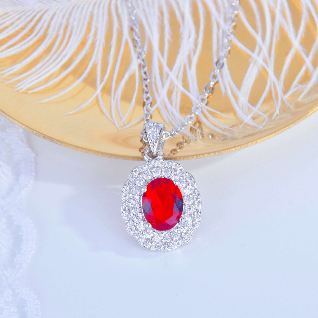 Goldkingdom Fashion Perhiasan Aksesoris Ready Stock High End Mewah Manik-Manik Tepi Oval Ruby Tourmaline Colorful Treasure Pendant Kalung Untuk Wanita