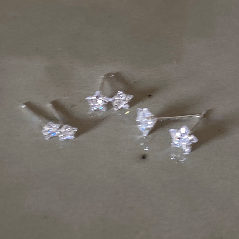 S999 Sterling Silver Zirkon Bintang Anting Jantung Telinga Tindik Telinga Stik Perhiasan Aksesori