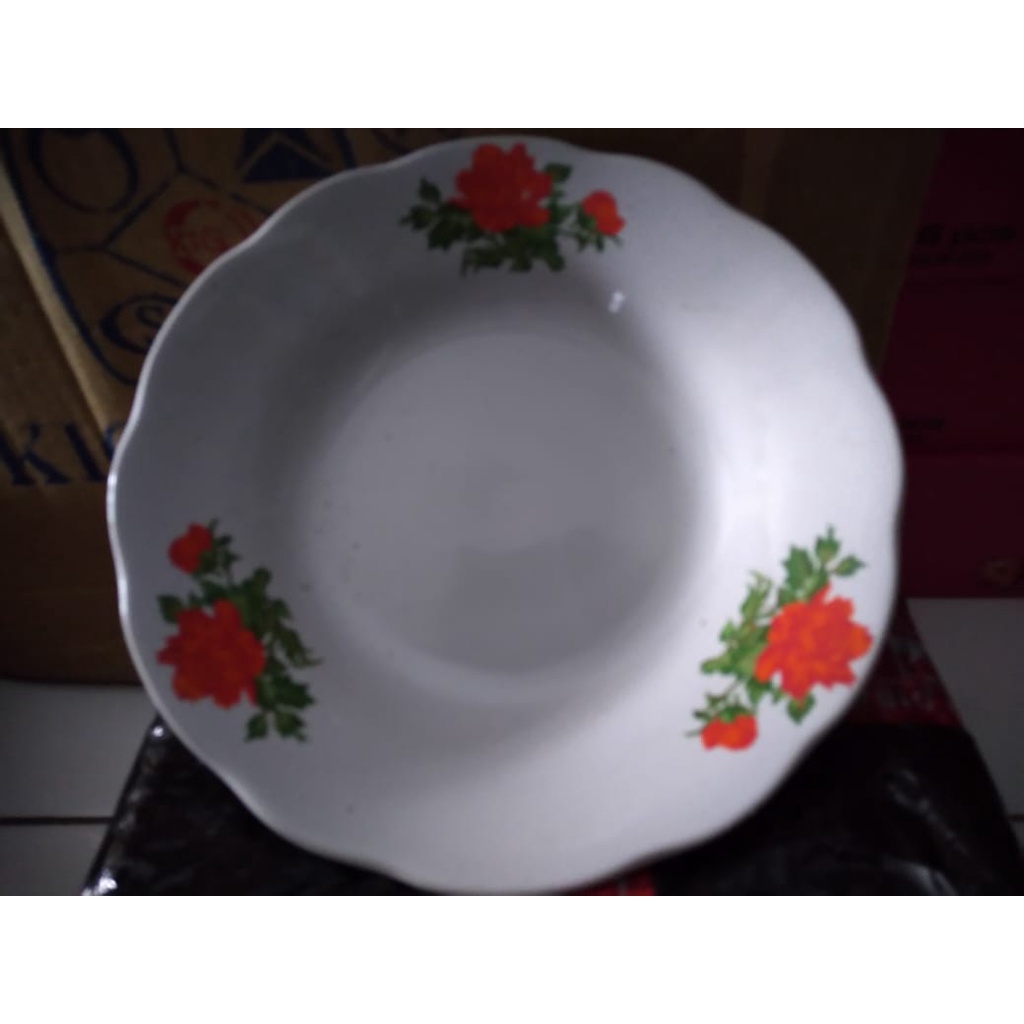 Piring porselen uk 8" motif bunga/ Piring beling makan uk 8"