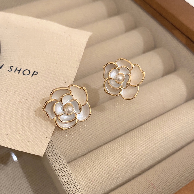 Anting Camelia Antik Mewah Tinggi S925 Sterling Silver Enamel Earrings Ear Studs Untuk Lady Perempuan