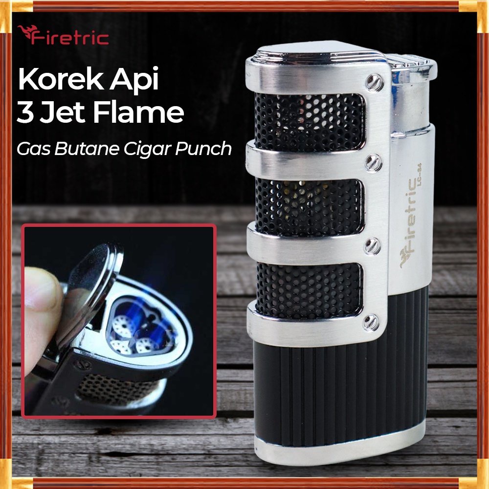 MURAH Firetric Korek Api Torch Lighter 3 Jet Flame Gas Butane Cigar Punch - LC-84 - Black MURAH