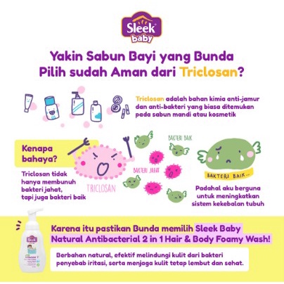 Sleek Baby Antibacterial 2 in 1 Hair &amp; Body Foamy Wash 300ml , 250ml