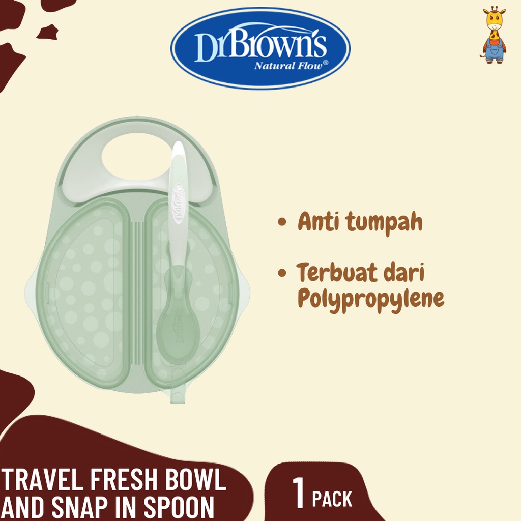 Dr.Brown's Travel Fresh Bowl and Snap In Spoon, Teal,1-Pack / Tempat makan anak