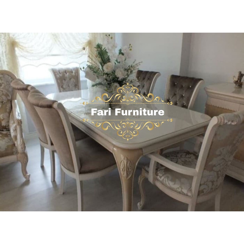 set meja makan mewah ukir klasik jepara modern