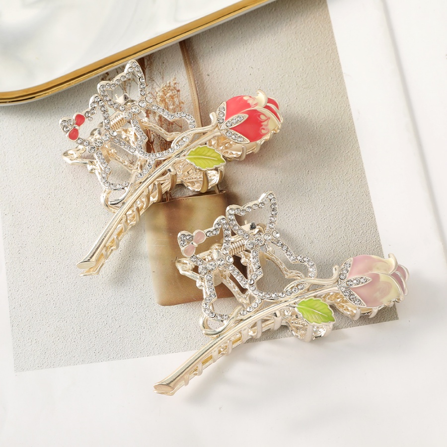 Alloy Rose Cat Berlian Imitasi Rambut Klip Wanita Kristal Rambut Claw Hairpin Aksesoris Rambut