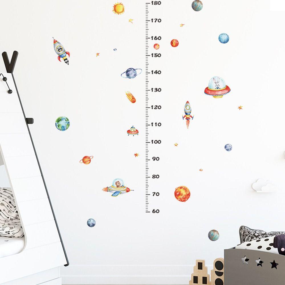 NEEDWAY Needway Pengukur Tinggi Badan Stiker Dinding Lucu Praktis Astronot Perlengkapan Perawatan Bayi PVC Sun Planet Baby Nursery Wall Decals