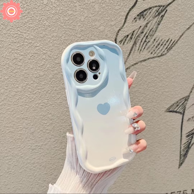 Casing Cinta Hati Gradasi Sederhana Kompatibel Untuk iPhone 7Plus XR 11 Pro Max X XS Max14 13 12 Pro Max6 6s 7 8 Plus SE 2020 Macaron Warna Permen 3D Tepi Bergelombang Melengkung Lembut Tpu Cover