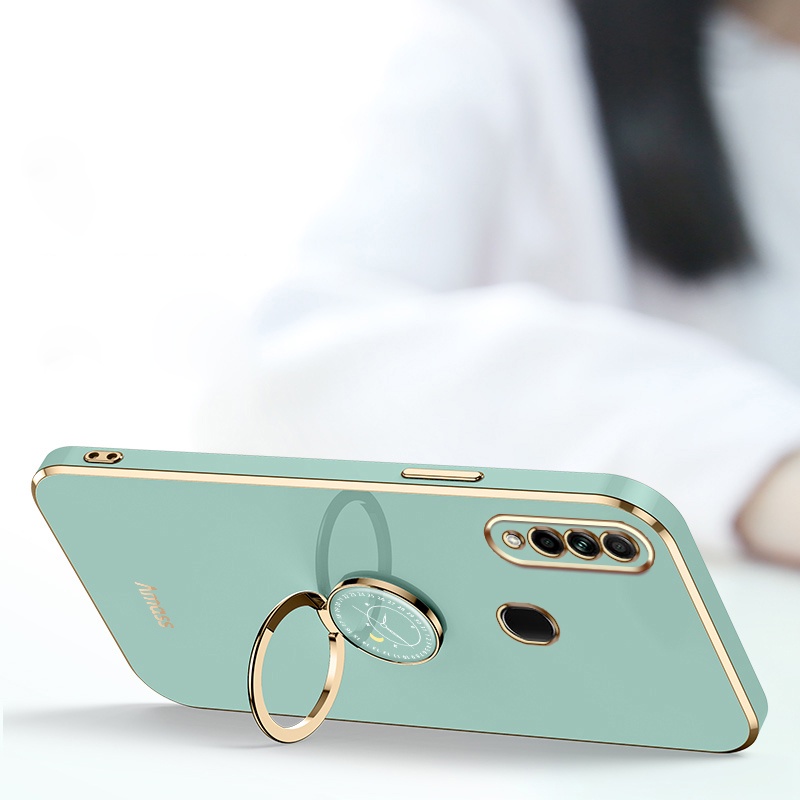 Andyh Casing Ponsel Silikon Ultra Tipis Untuk OPPO A31 2020 A8 Deluxe Perlindungan Jatuh Pita Emas Dengan Cincin Jam Dan Lanyard Gratis