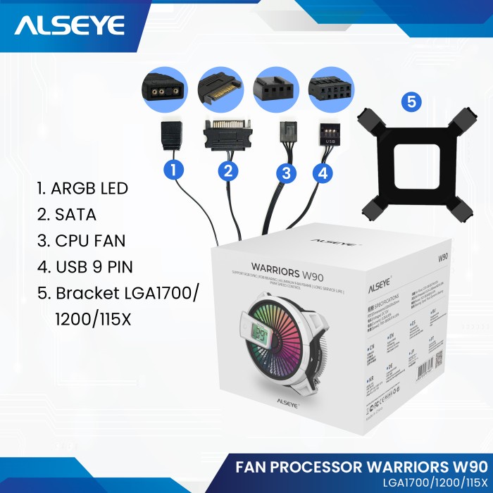 Fan Processor Alseye W-90 Digital Temperature White SYNC INTEL