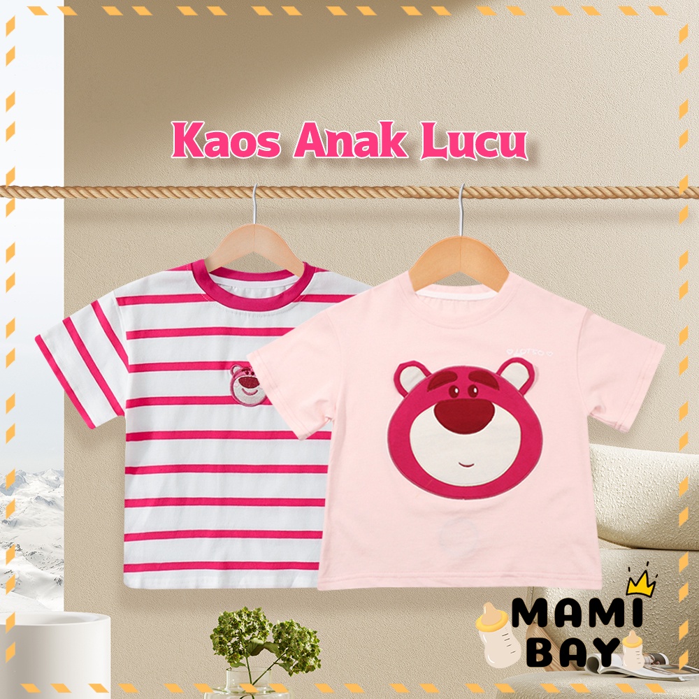 Mamibayi Kaos Anak Perempuan Motif Beruang Stroberi  Baju Lengan Panjang Anak Bayi Import Korea Untuk 1-7th