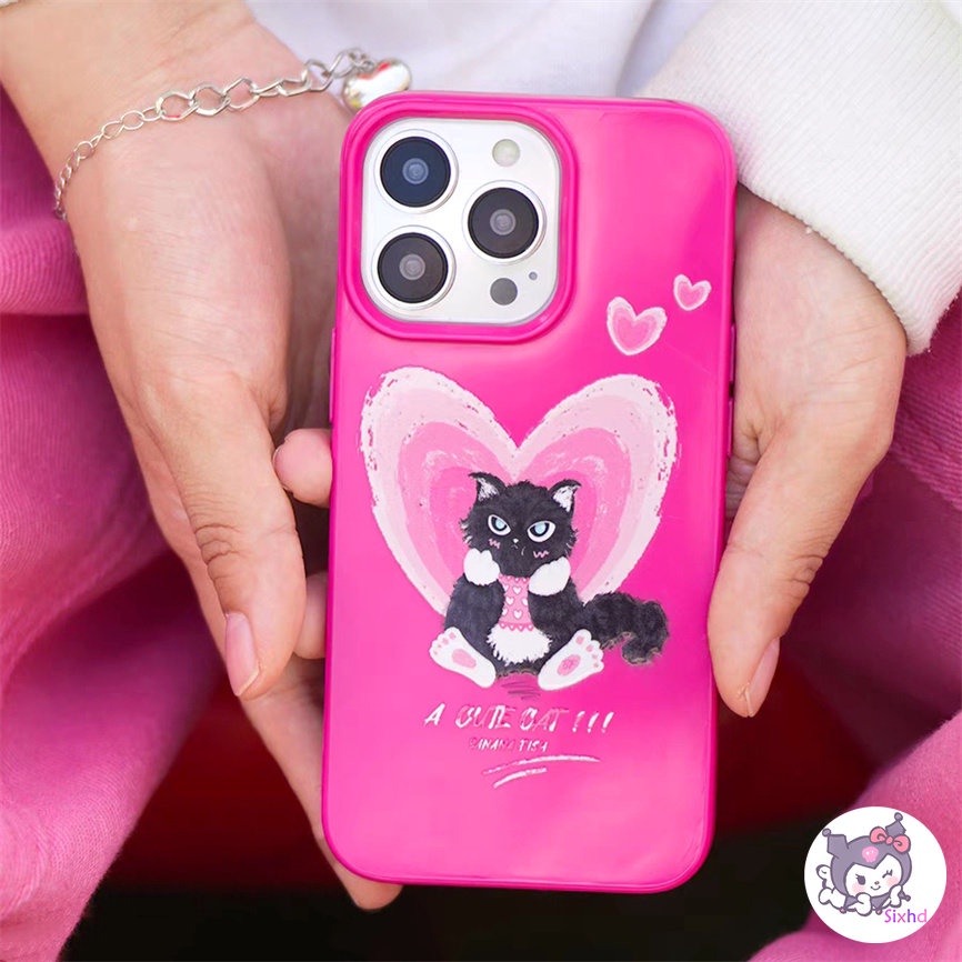 IPHONE Kompatibel Untuk Iphone14 13 12 11 Pro Max SE 2020 X Xr Xs Max8 7 6Plus Rose Pink Cute Love Cat Silicone Phone Case Lembut Anti Jatuh Pelindung TPU Cover XJJJJ