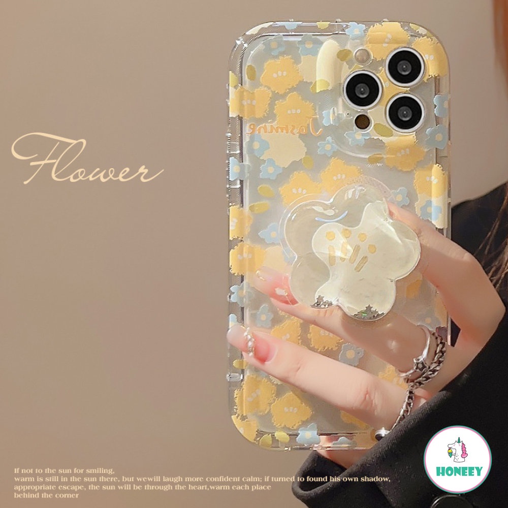 IPHONE Kartun Peri Gadis Bunga Kuning Bracket Transparan Casing Ponsel Untuk Iphone14 13 12 11 Pro Max14 Plus Case Lucu Soft Cover