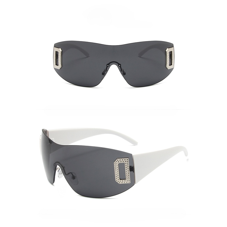 Kacamata Hitam Tanpa Bingkai One-piece D Word Tren Kepribadian Y2K Futuristik Rasa Kacamata Hitam Perempuan Bumbu Gadis Kacamata
