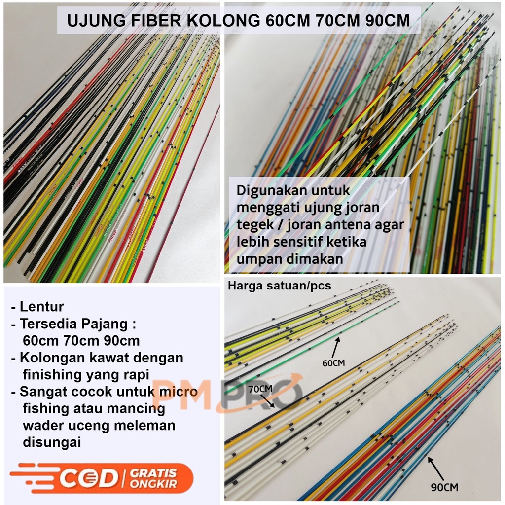 Ujung Fiber Kolong Dengan Panjang 60cm 70cm 90cm Action Lentur / Entul Pucukan Pengganti Custom Jora