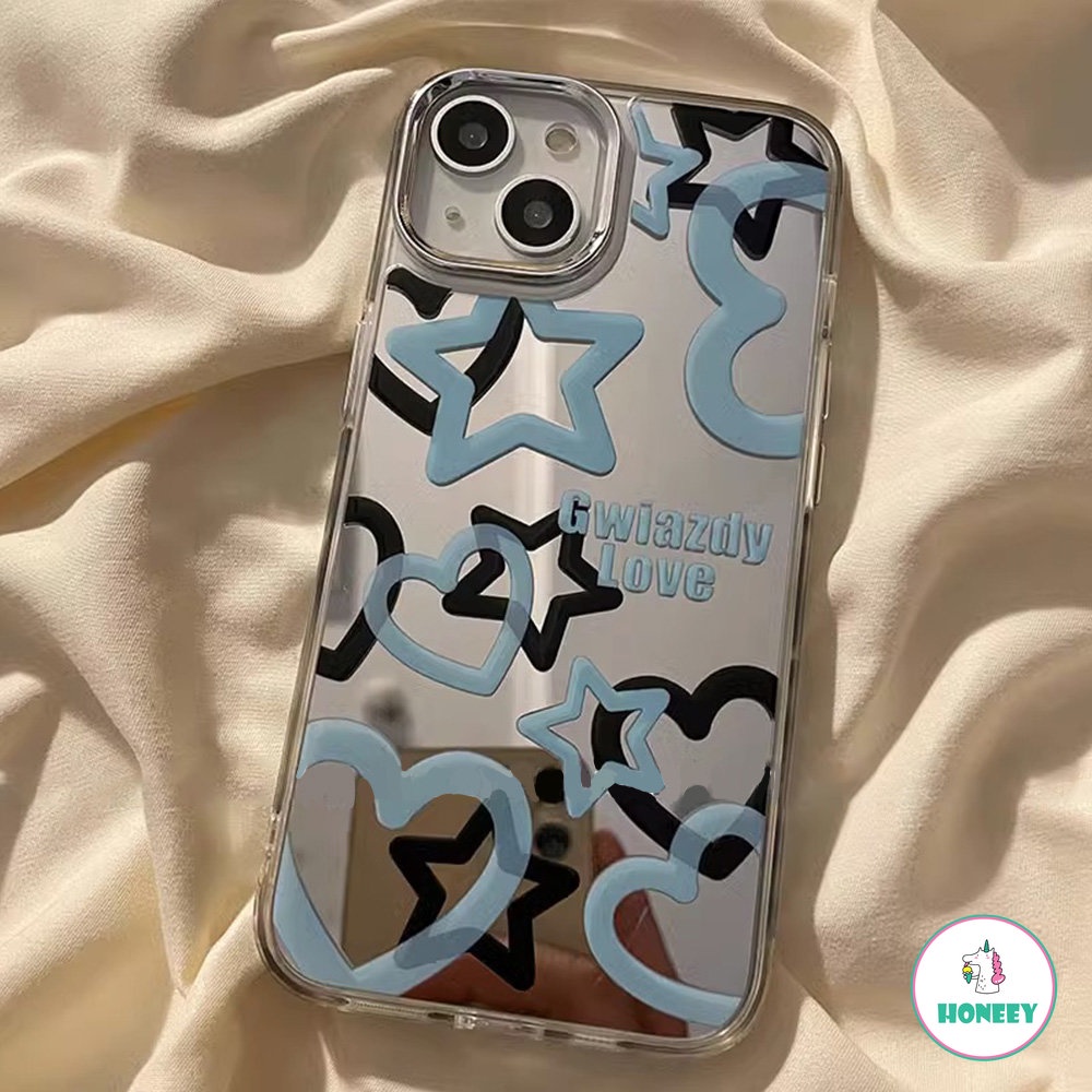 IPHONE Ins Korea Mirror Phone Case Untuk Apple14 Phone Case Untuk Iphone11 12 13 Pro Max Cinta Hati Bintang Shockproof Soft Cover Pelindung