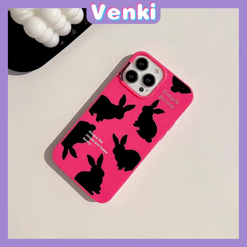 VENKI - Untuk iPhone 11 iPhone Case Hitam Glossy TPU Soft Case Shockproof Protection Camera Pump Cute Red Bunny Kompatibel dengan iPhone 14 13 Pro max 12 Pro Max xr xs max 7 8