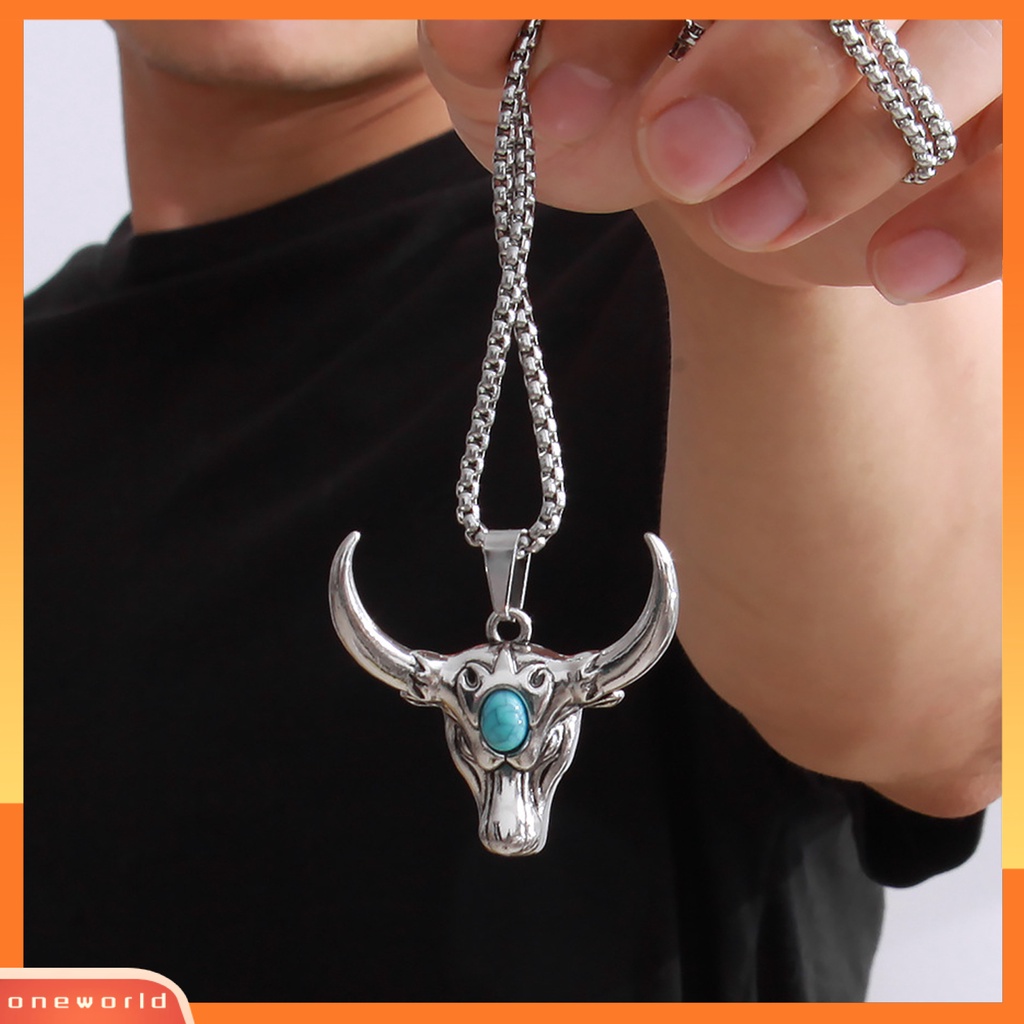 [ONE] Kepala Banteng Liontin Pria Kalung Rantai Panjang Paduan Retro Punk Sweater Kalung Cosplay Perhiasan