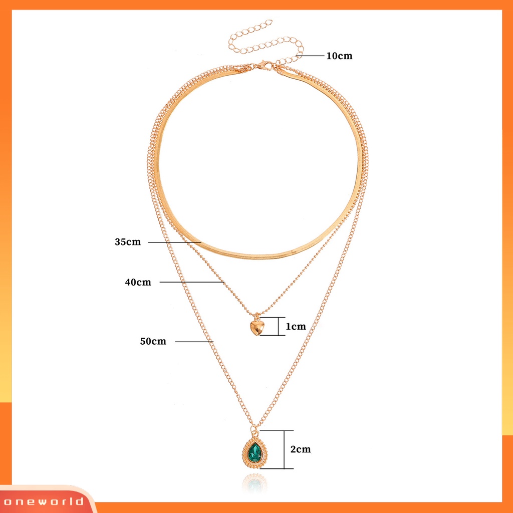 [ONE] Adjustable Ekstensi Rantai Jantung Liontin Wanita Kalung Permata Imitasi Liontin Multilayer Pesona Kalung Pesta Perhiasan