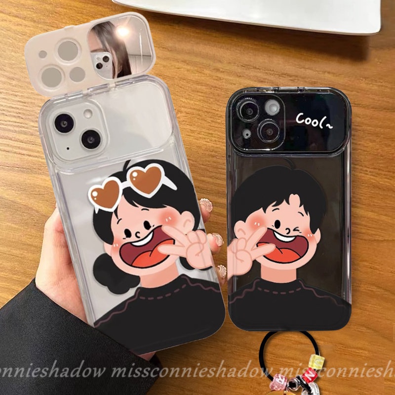 Flip Kreatif Make Up Mirror Case Untuk Y12 Y11 Y20i Y15 Y20 Y17 Y20s Y12i Y91C Y20A Y12A Y20s G Y11s Y30G Y12S Y20G Y1S Kartun Indah Manis Anak Laki-Laki Perempuan Pasangan Tahan Guncangan Soft Cover