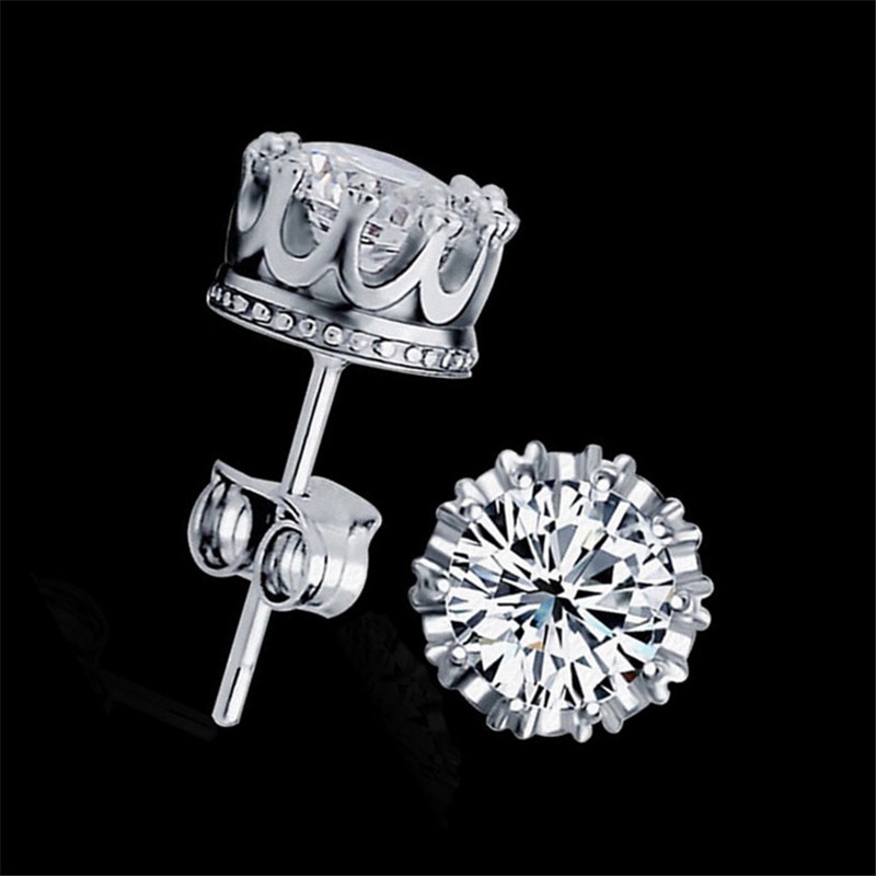 Mornin Wanita Sliver Disepuh Fashion Perhiasan 8MM Bulat Cubic Zirconia Perak Stud Earring id