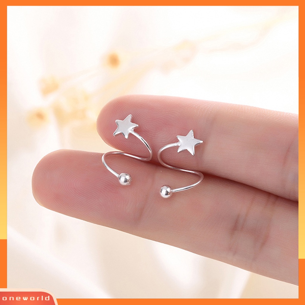 [ONE] 1pasang Ear Studs Round Beads Bintang Berujung Lima Tindik Mini Hadiah Lucu Hypoallergenic Spiral Cartilage Earrings Fashion Jewelry