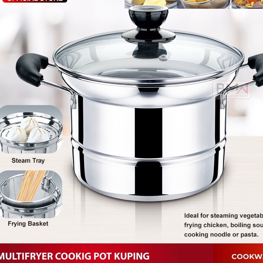 Panci Korea Serbaguna Gagang Panjang / Deep Fryer 22 Cm Multifungsi 3 in 1