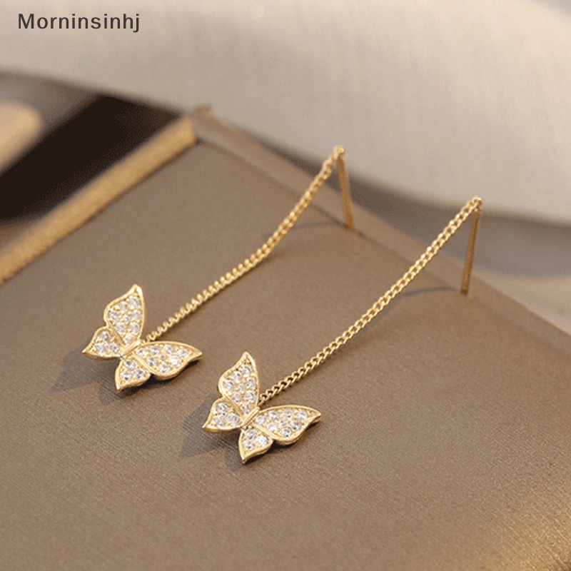 Mornin 1pasang S925 Ins Gadis Kupu-Kupu Anting Indah Zirkon Kristal Earings id Baru