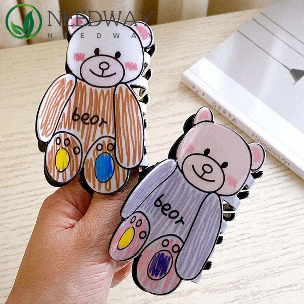 Needway  Bear Hair Claw Lucu Pesta Hewan Manis Gadis Hairgrip Elegan Ponytail Holder Ins Korea Hiu Klip