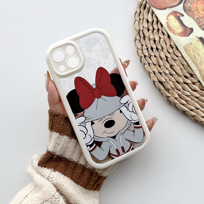 All New Cream Non-slip Camera Protect Soft Case IPhone X XR XS Max 11 12 13 14 Pro Max Women Girl Pretty Cute Couple Mickey Minnie Cartoon Phone Case