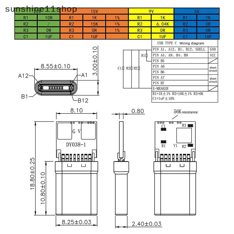 Sho 5A PD/QC Decoy Board Fast Charge 5V 9V 12V 15V 20V Modul Pd2 3.0 DC Kabel Trigger USB Type-C Male Plug QC4 Charge Konektor N