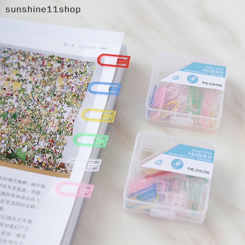 Sho 60pcs /box ABS Klip Kertas Mini Warna-Warni Kawaii Stationery Candy Color Clear Binder Klip Foto Tiket Notes Surat Paper Clip N