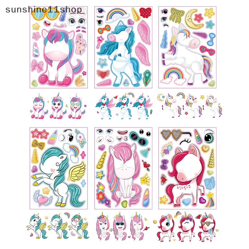Sho 6 Pcs Kawaii Kartun Unicorn Anak DIY Sticker Pink Lucu Stiker Puzzle Stiker Perlengkapan Guru Sekolah Untuk Anak-Anak Gadis Hadiah N