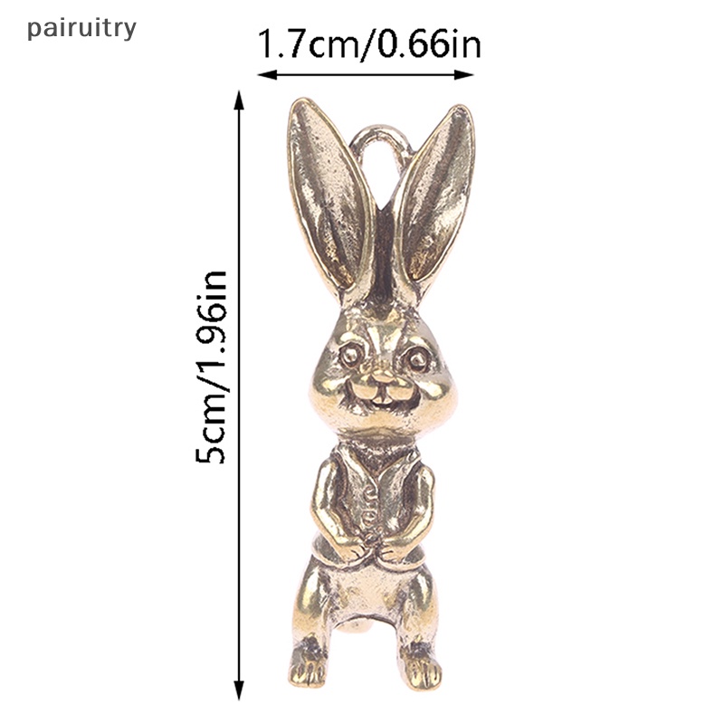 Prt Vintage Kuningan Kelinci Lucu Gantungan Kunci Liontin Perhiasan Zodiak Hewan Angka PRT