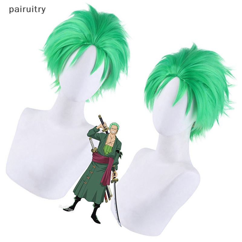 Wig PRT Anime ONE PIECE Licin-Belakang Hijau Lapis Pendek Roronoa Zoro Cosplay Wig PRT