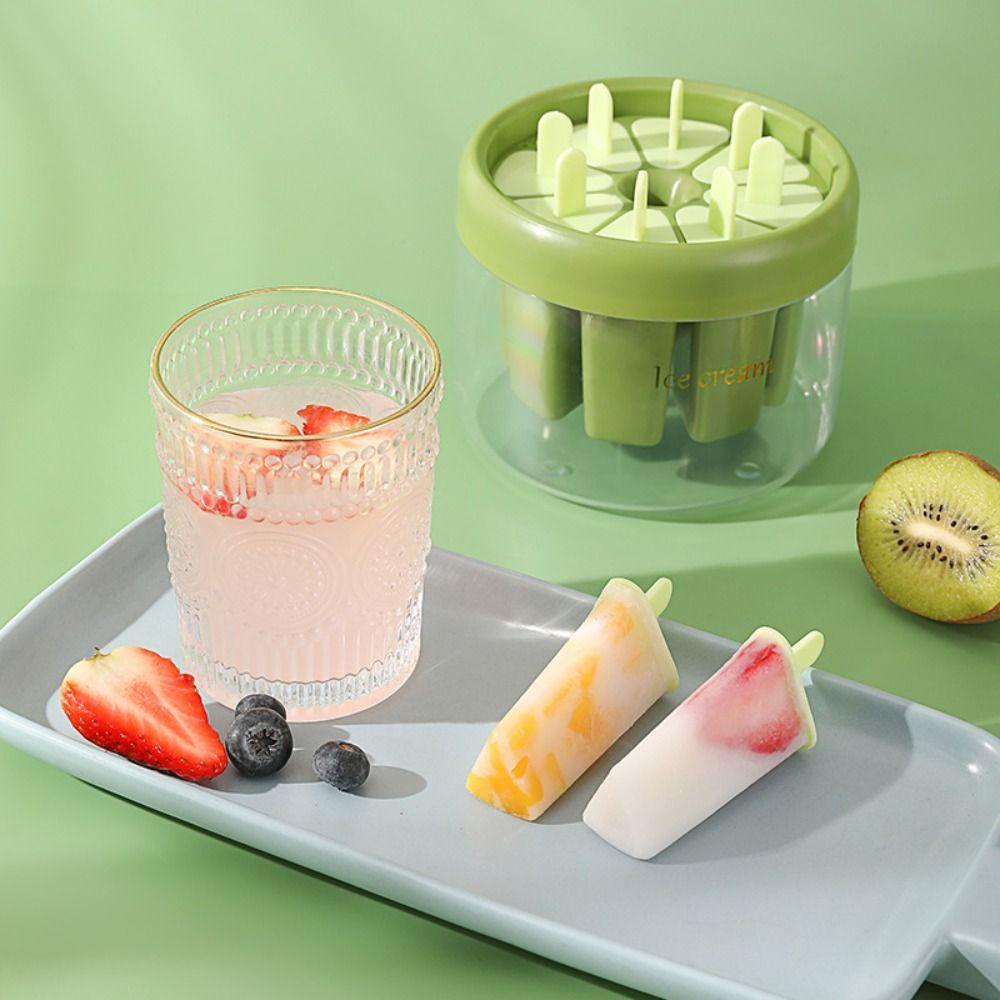 【 ELEGANT 】 Cetakan Es Loli Dapur Homemade 8-rongga Dapat Digunakan Kembali Dengan Kotak Penyimpanan Ice Cream Mould