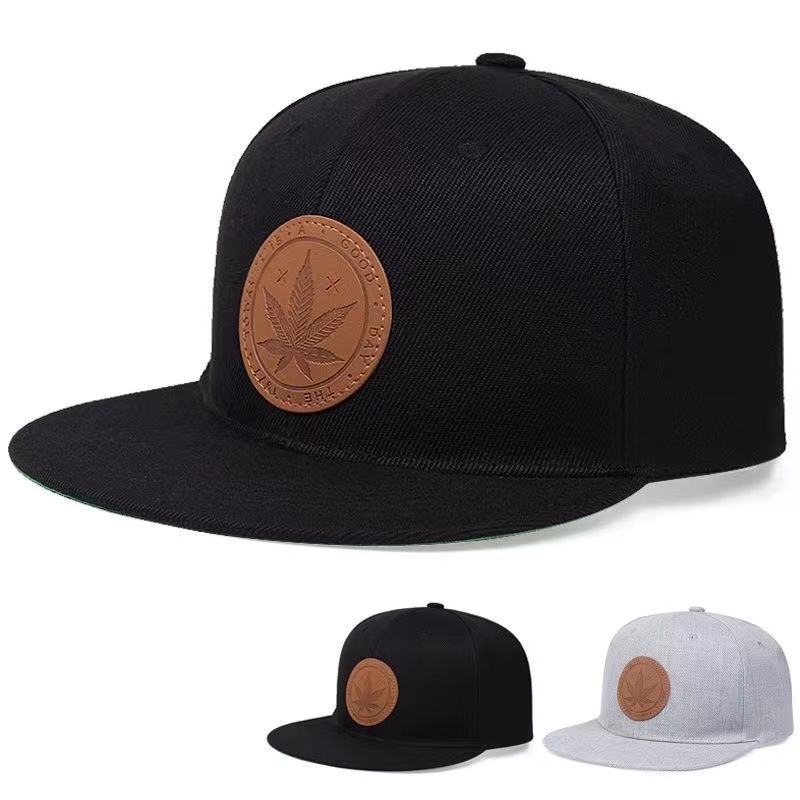 Kualitas Tinggi Daun Maple Label Kulit Fashion Topi Snapback vintage Hip Hop Hitam panel Topi Untuk Pria Wanita Olahraga Luar Ruangan Pelindung Matahari Topi adjustable